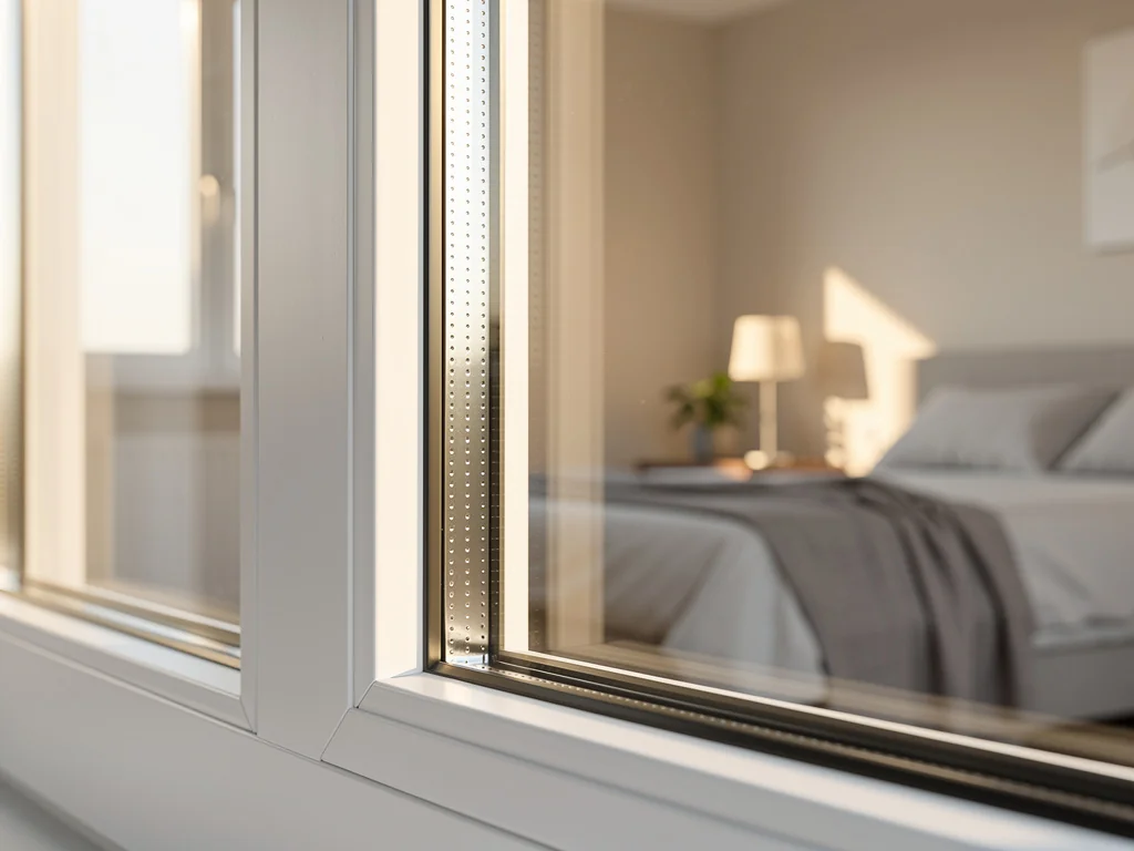 Fenêtre à triple vitrage et cadre blanc installée dans une chambre